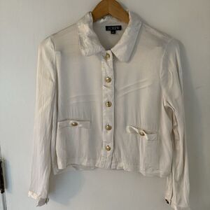 J Crew Women’s M Button Up Blouse Ivory Lady Shirt Jacket Collared Shirt